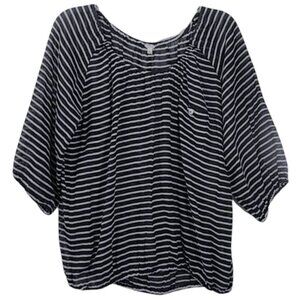 J. Crew Coastal Navy & White Striped Cotton Nautical Blouse 3/4 Sleeves Small
